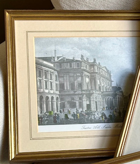 Rare Set of 2 custom color lithograph wall art Metropolitan Museums & Teatro La Scala Milan made in England