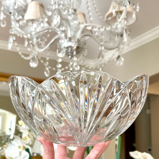 Sparkling vintage scalloped large designer Wedgwood crystal centerpiece bowl.