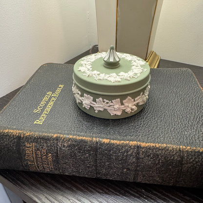 Reserved Wedgwood sage green tobacco circus lid dish