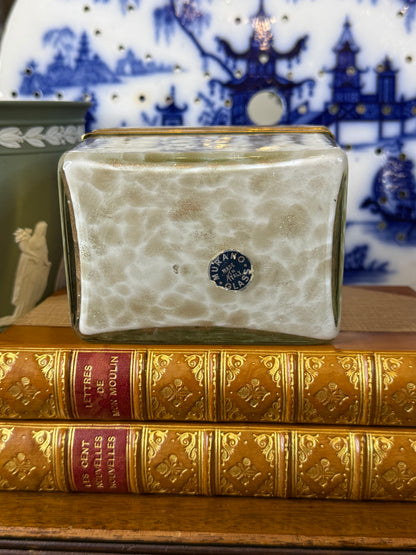 Vintage Murano Art Glass Casket Box | Aventurine & White Mottled Glass | Brass Mounted Trinket Box | 5” x 4” x 3”