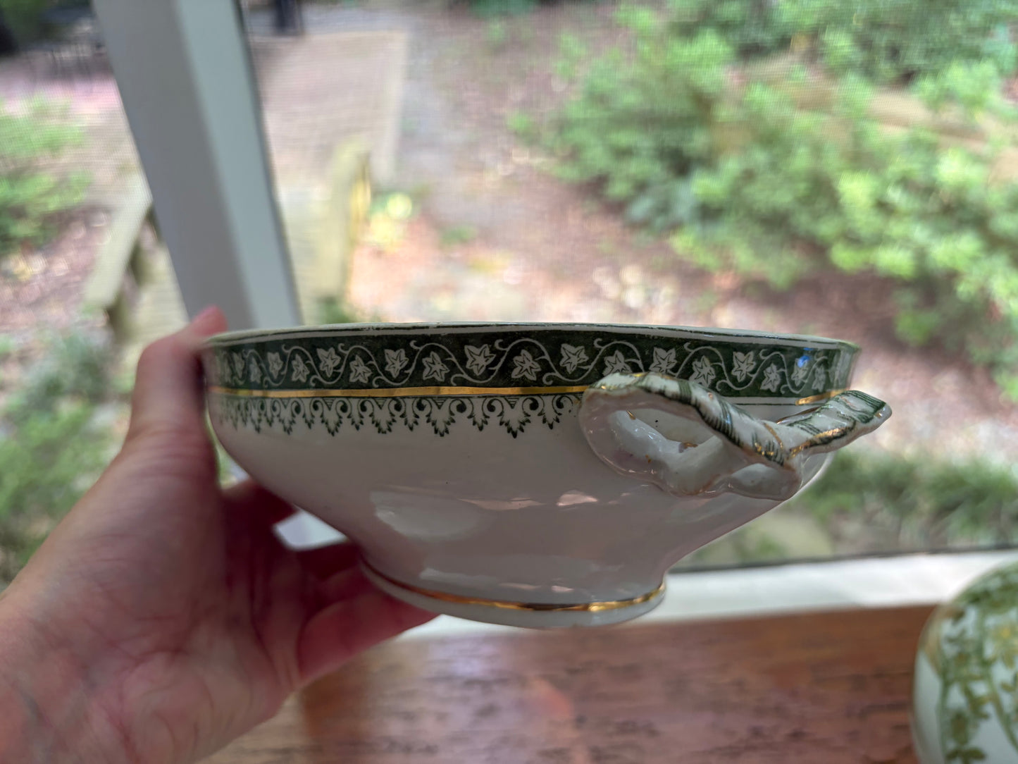 Gorgeous antique Ridgways Monterey covered dish with ribbon style handles!
