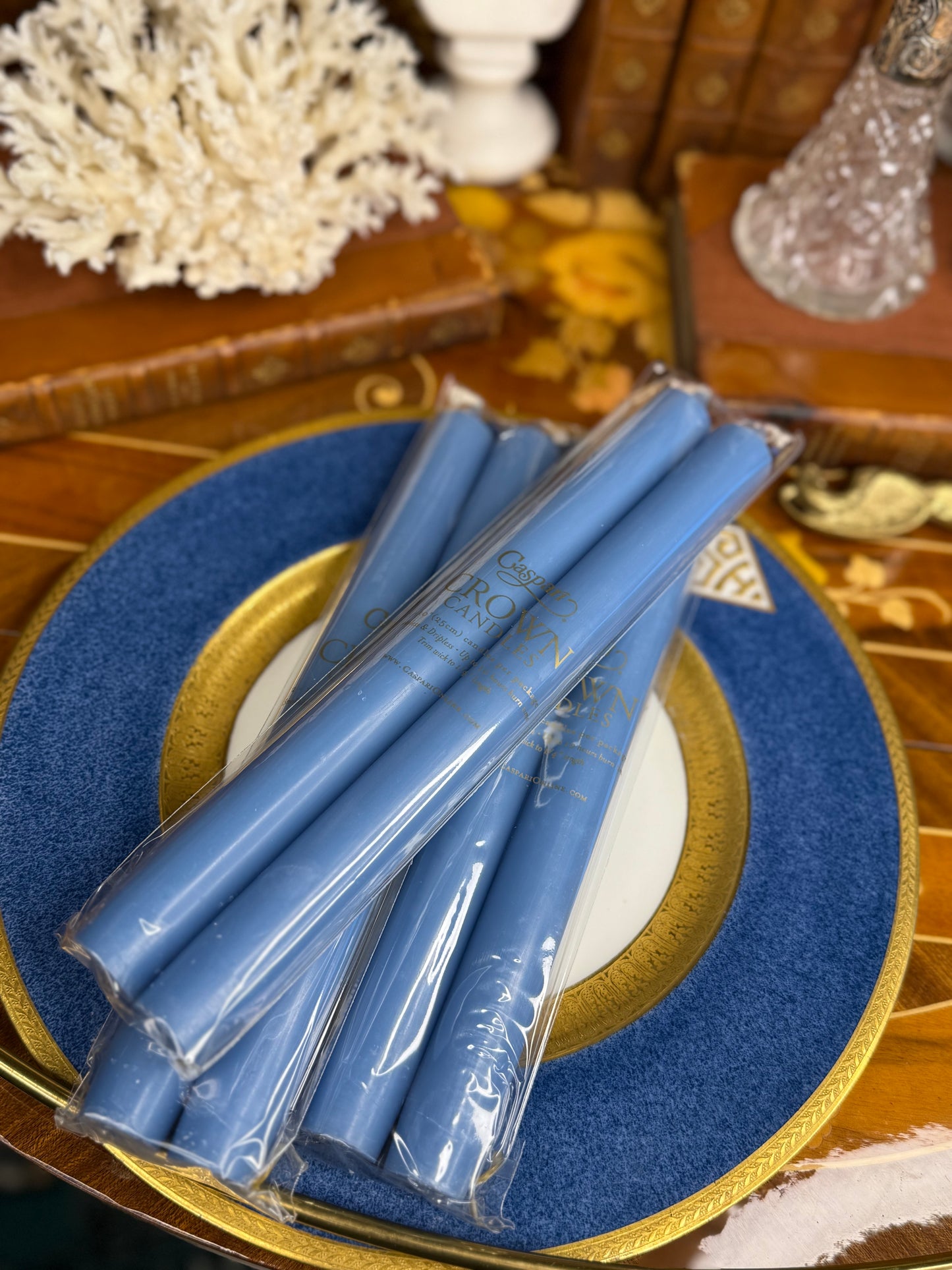 Caspari Straight Taper 10" Candles in Parisian Blue - 2 Candles Per Package
