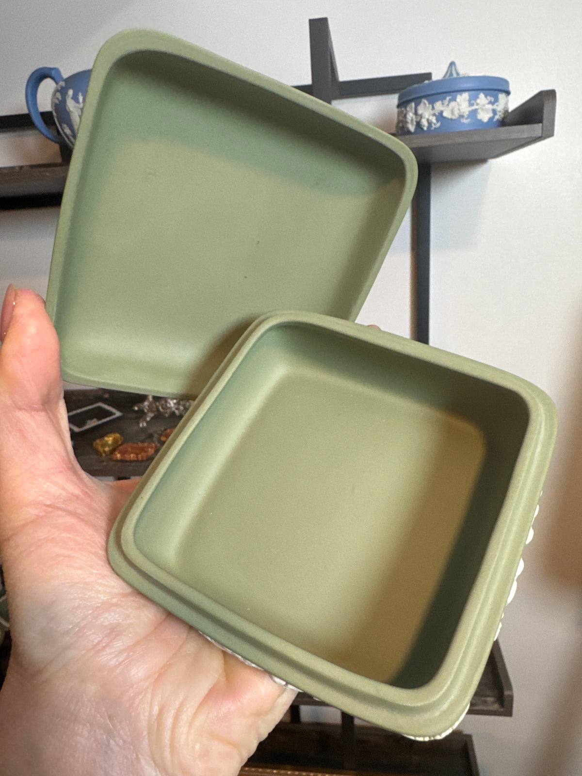 Wedgwood sage green square trinket box
