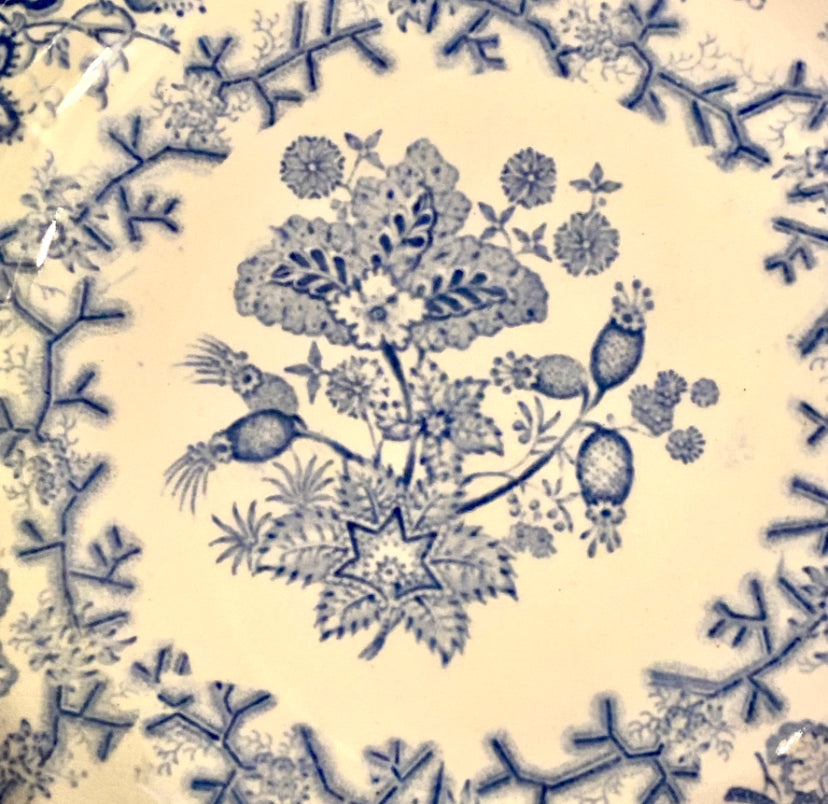 Set of 3 vintage large blue & white floral round platters