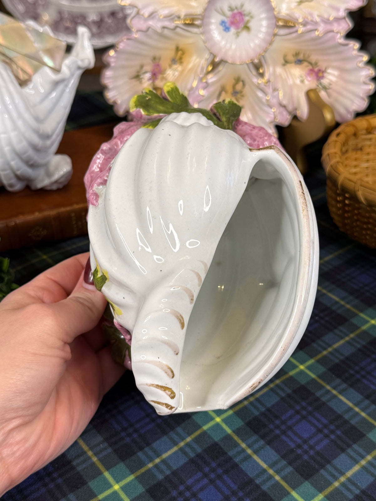 Antique 1860’s Copeland Majolica Conch Shell & Pink Coral Spoon Warmer | Victorian England