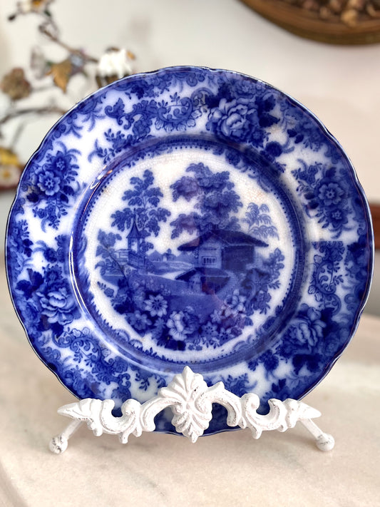 Antique “Genovese” Flow Blue Dinner Plate Circa 1873
