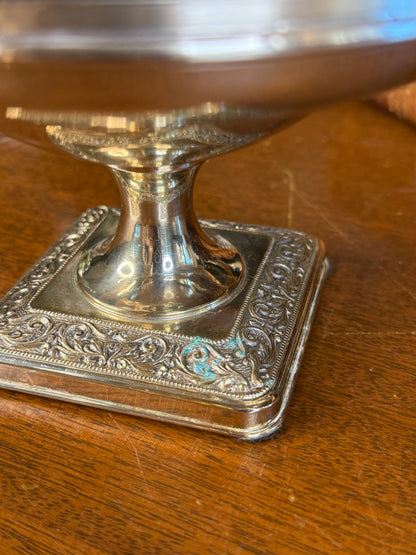 Vintage English Silver Plate & Glass Flower Frog Pedestal Centerpiece Stand, 8” H x 7” W