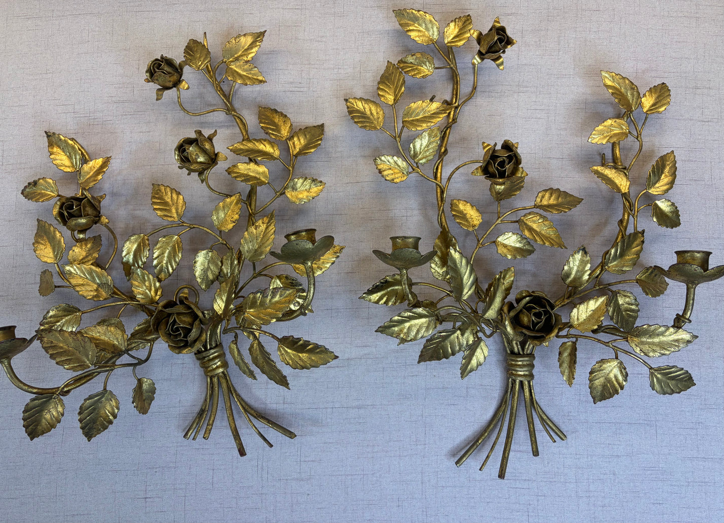 Stunning floral gold sconces pair!