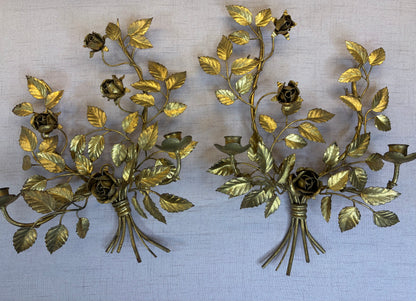 Stunning floral gold sconces pair!