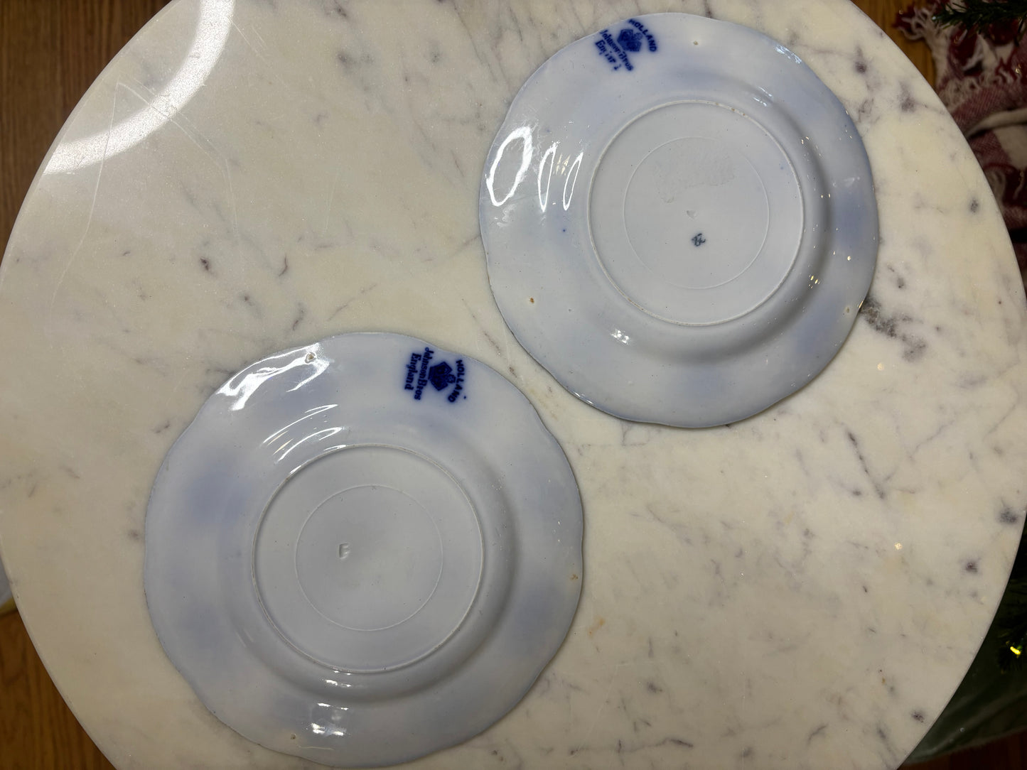 Gorgeous Flow Blue Johnson Bros. holland pattern plates pair!