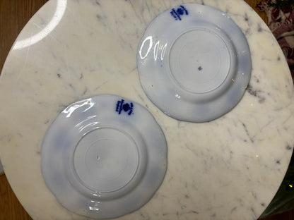 Gorgeous Flow Blue Johnson Bros. holland pattern plates pair!