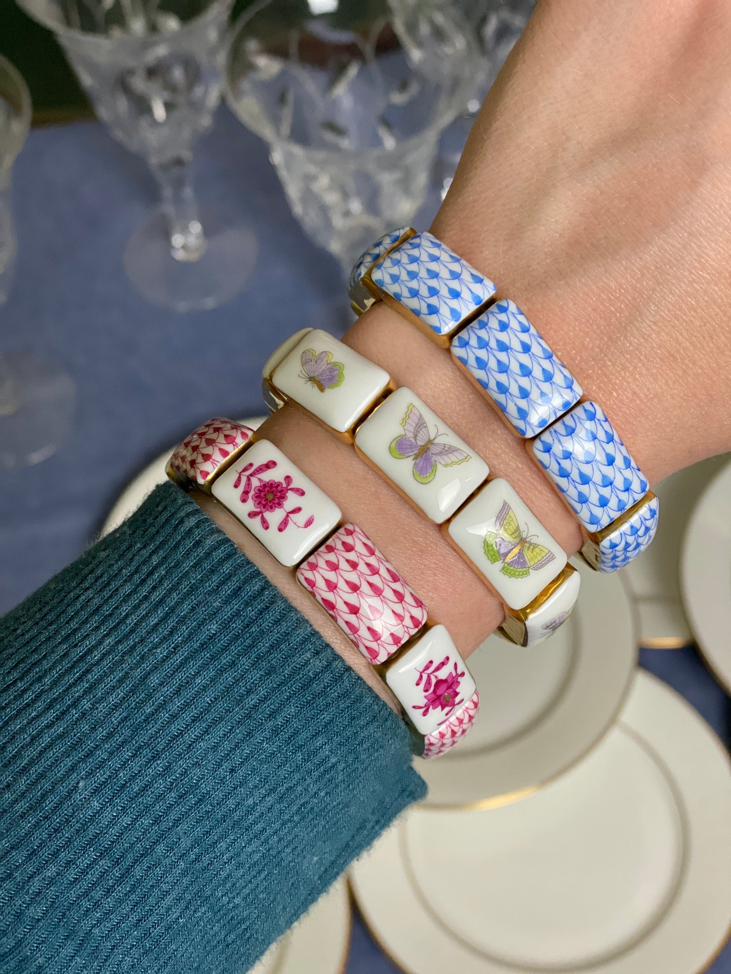 Herend Fishnet Link Stretch Bracelet - Multiple Colors Available