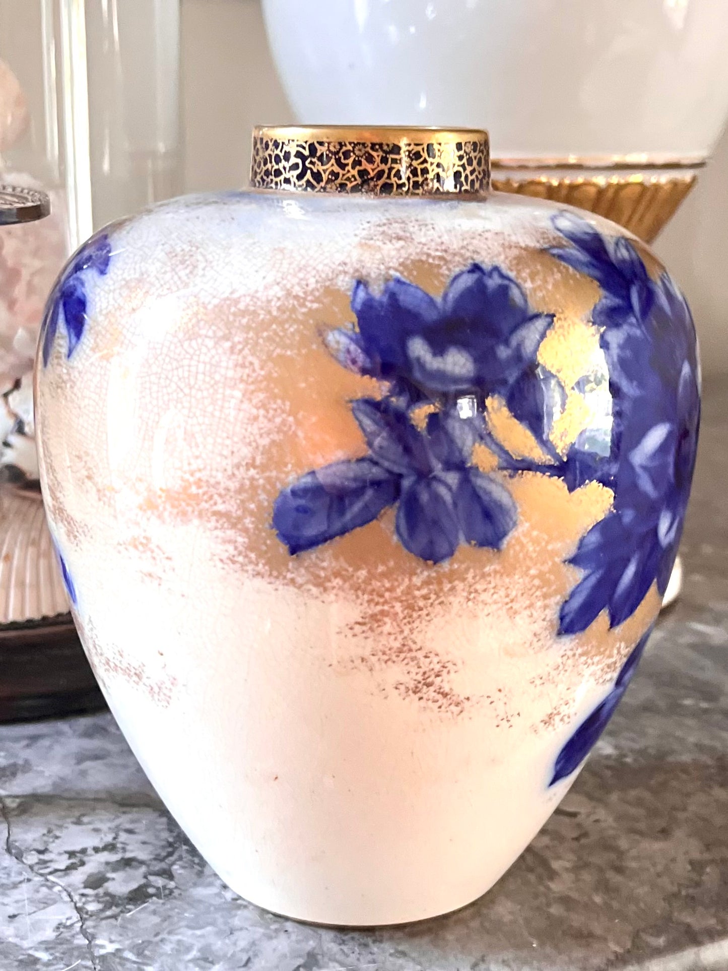Antique Late 1800’s Doulton Burslem Gilded Flow Blue Vase - Marked - Stamped - Numbered - Signed