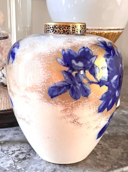 Antique Late 1800’s Doulton Burslem Gilded Flow Blue Vase - Marked - Stamped - Numbered - Signed