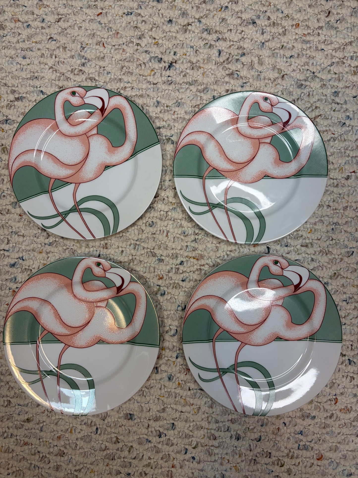 Lovely Fitz and Floyd flamingo plates set of 4!