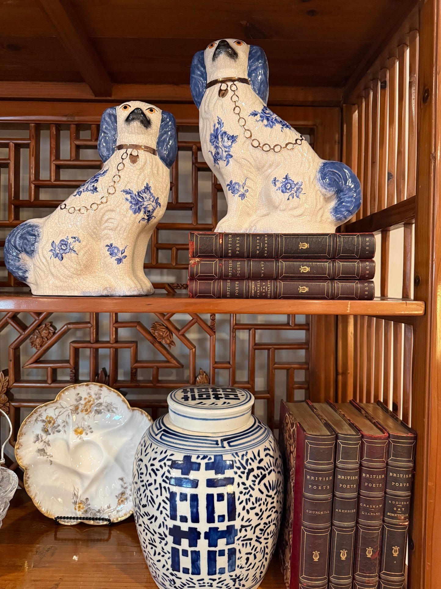 On Hold - Antique Set of 11 Leather Bound Marbled Front Books with Gold Leaf Pages - British Poets (1853-1859)