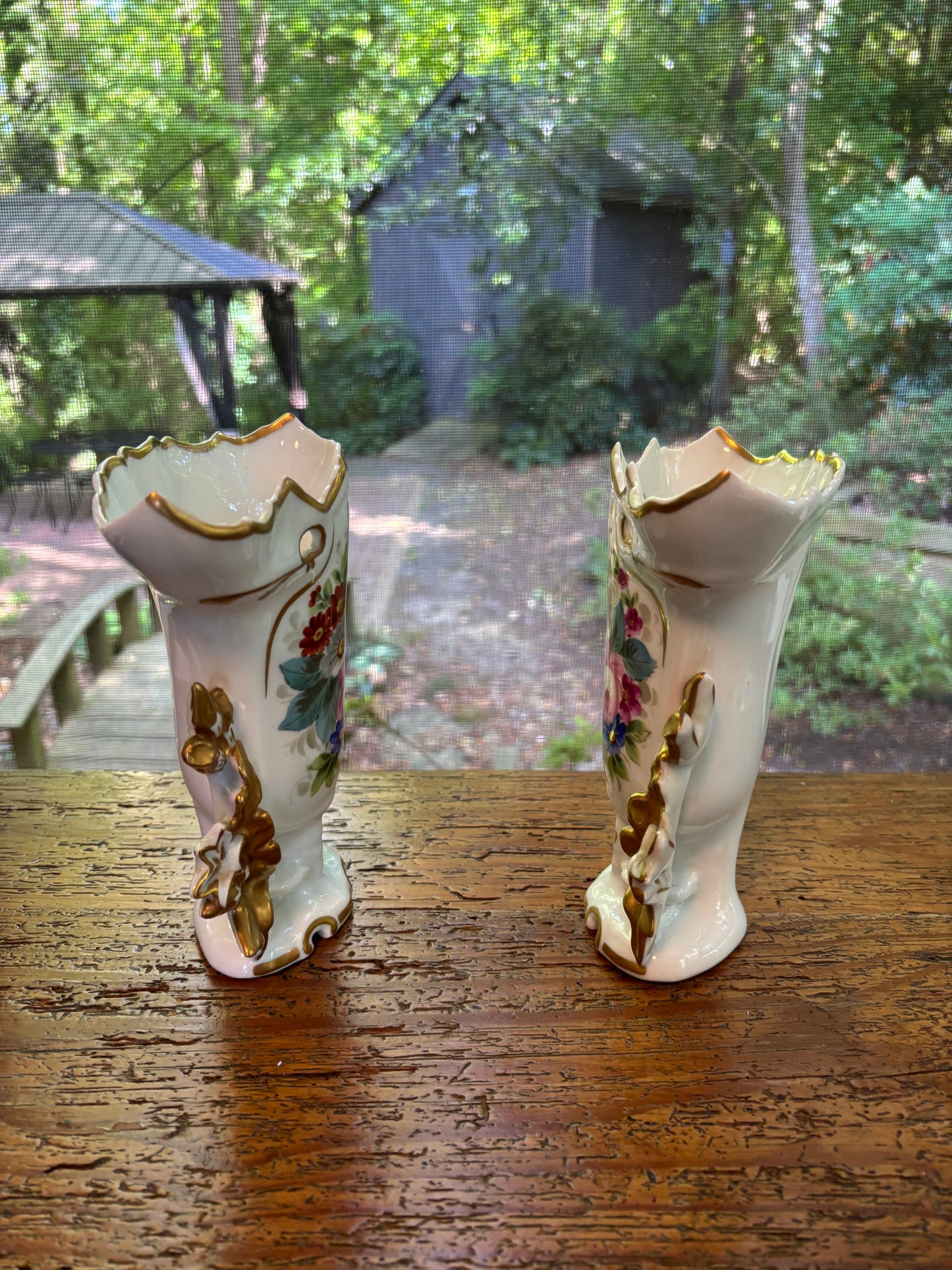 Lovely Vista Alegre floral and gold vases pair!