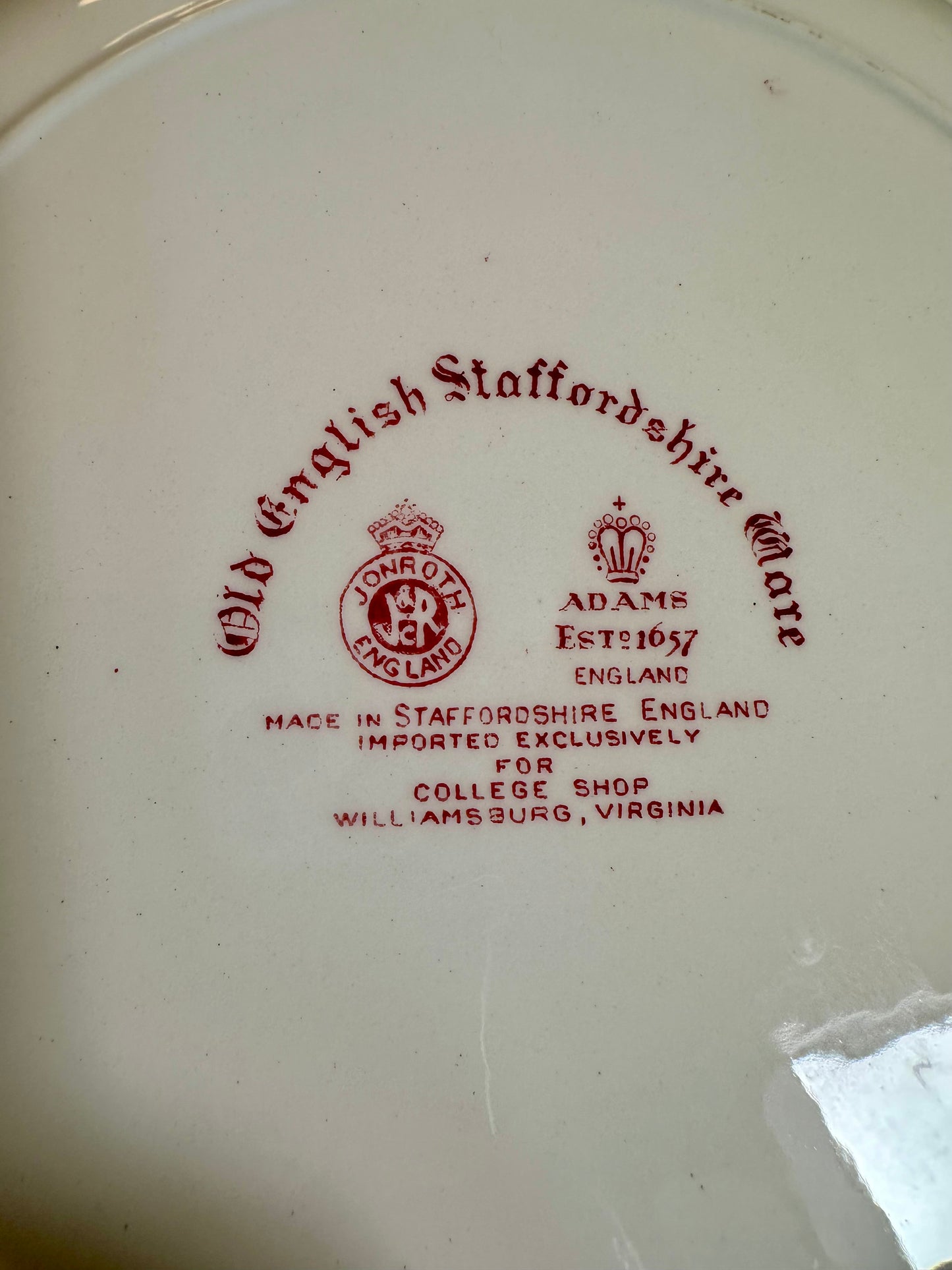 Vintage Old English Staffordshire Ware Red Transferware Historic Plates, Virginia Landmarks