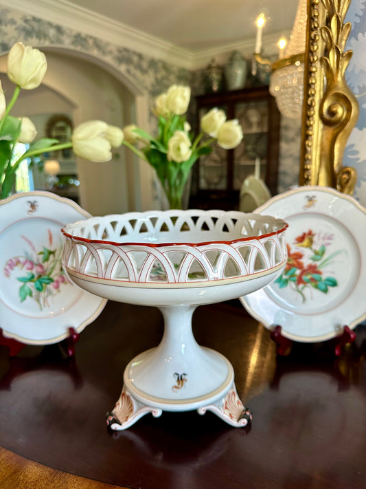 Beautiful Antique Porcelain Compote/or Plates “F” Monogram