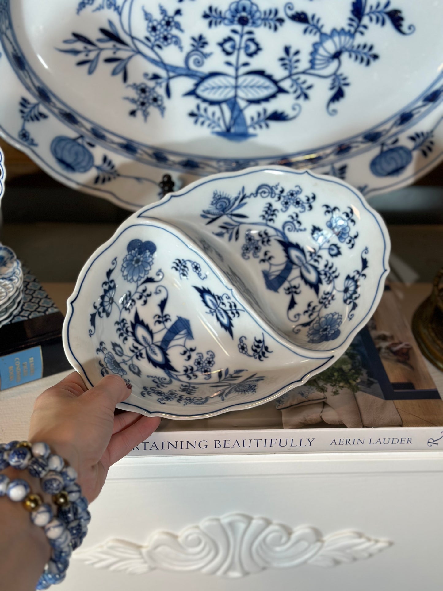 Vintage Blue Danube Japan “Blue Onion” Oval Serving Dish - Pristine!