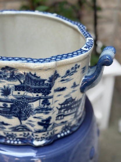 Danny’s Fine Porcelain - Blue & White, 13.5” Hand painted Planter/Pot Willow Design