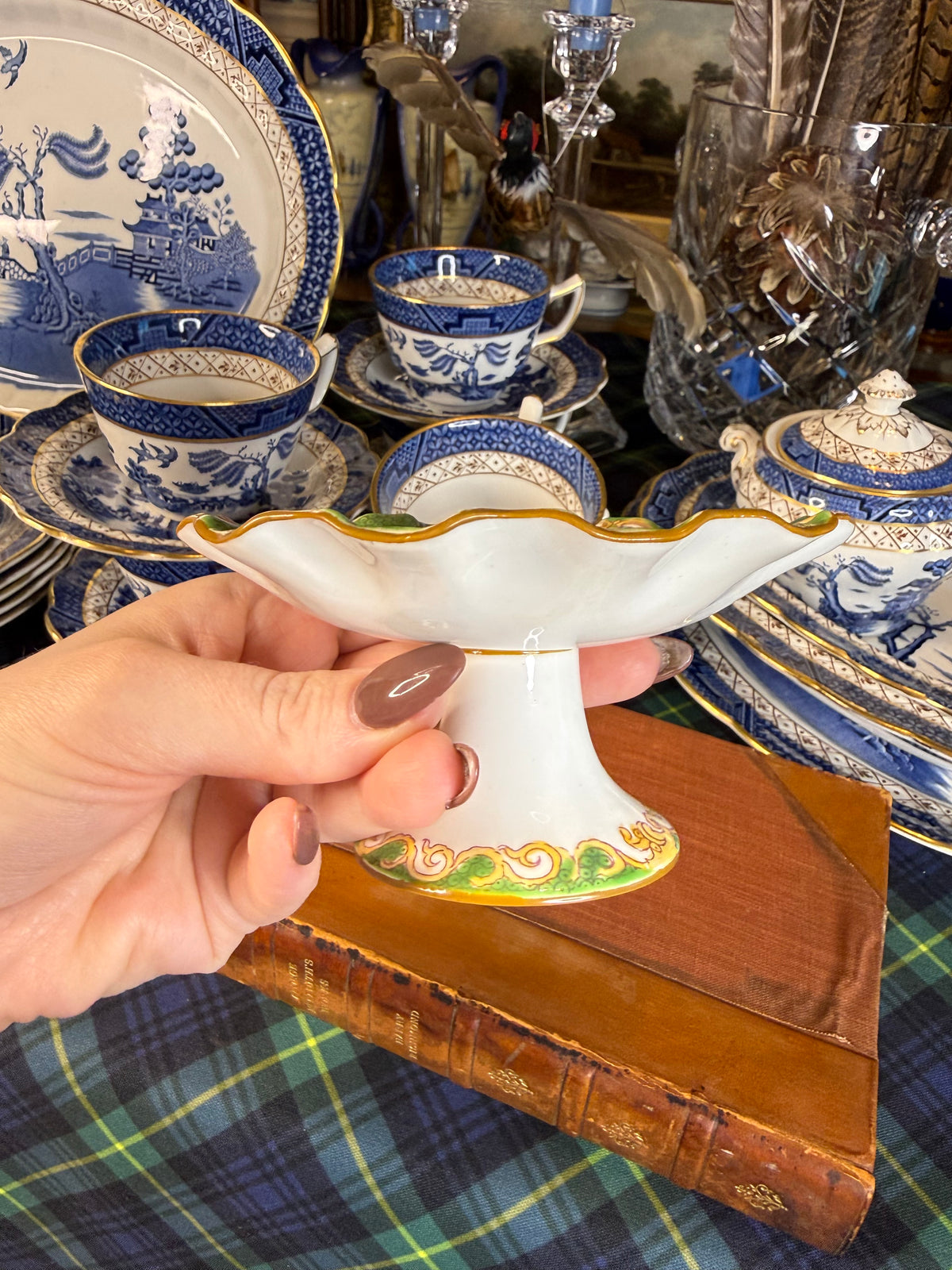 Rare Antique Minton Cockatrice Green Pedestal Compote | Miniature Tazza | Pheasant Bird | 4.5” | England