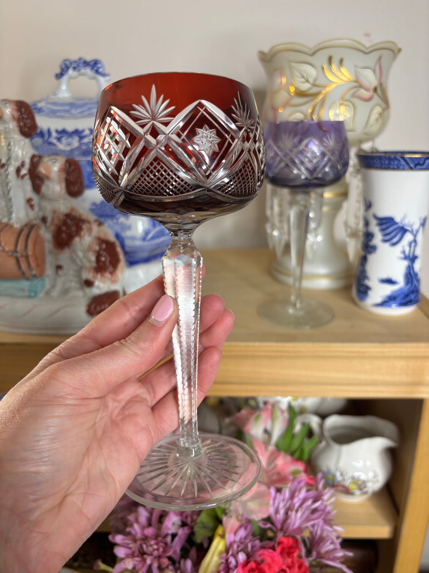 Stunning cut crystal wine glasses pair!