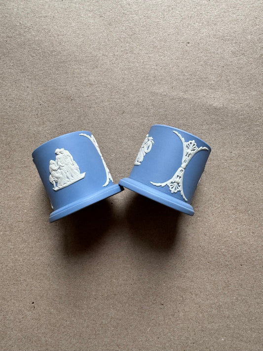 Light blue pair of Wedgewood ornate match holders 2”