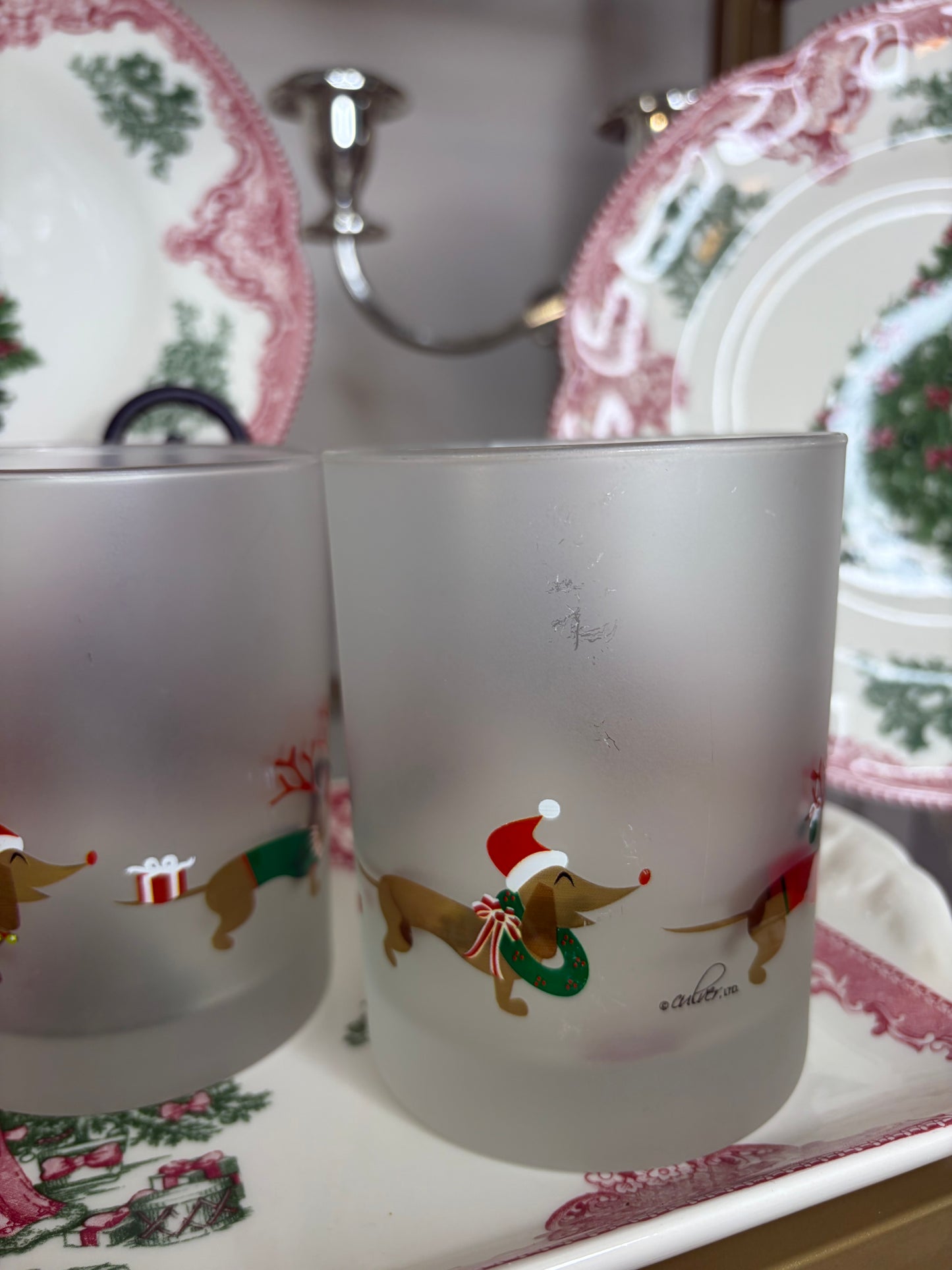 Sweetest Culver holiday Dachshund glasses set of 4!
