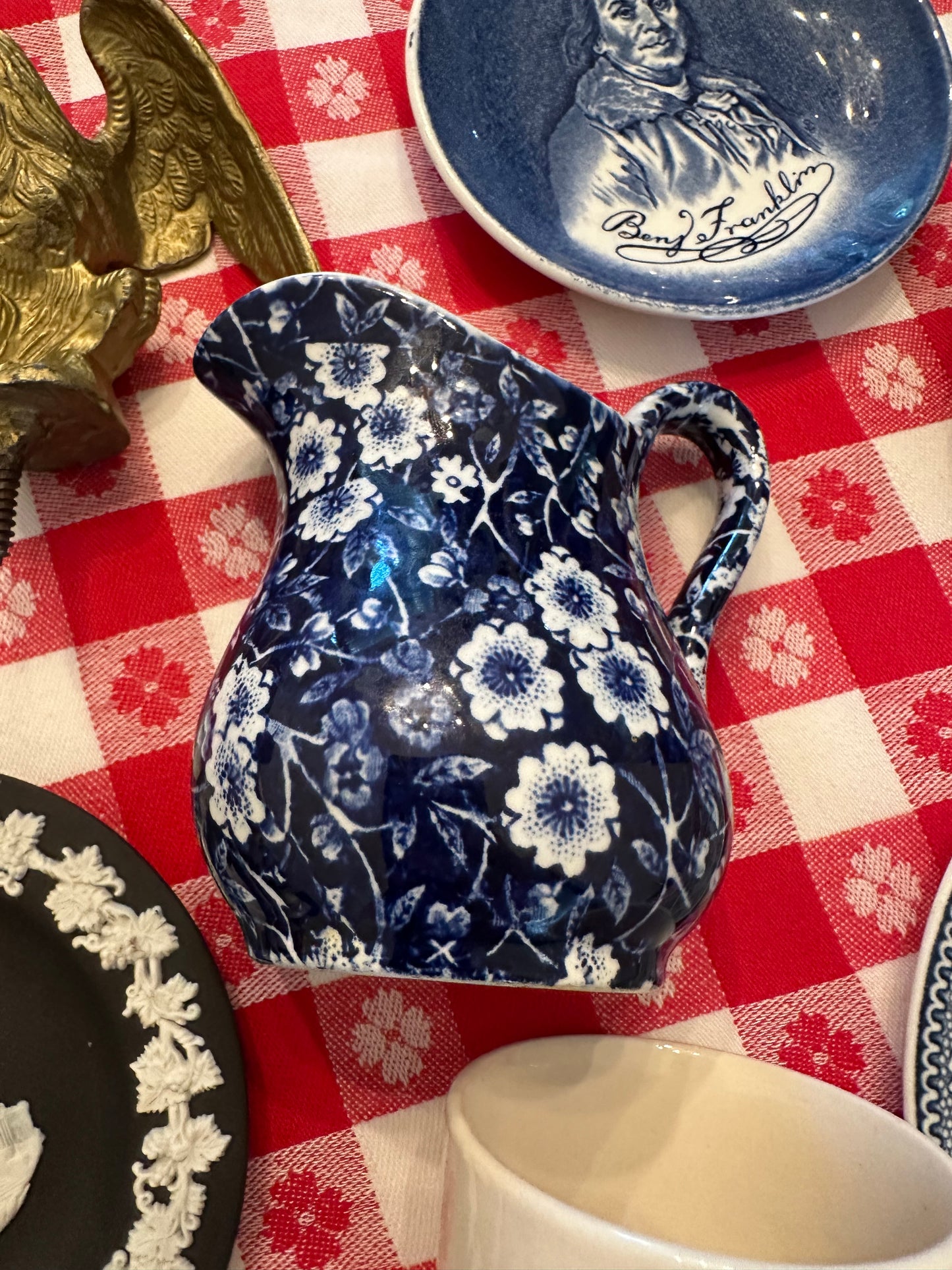 Vintage Burleigh Blue Calico Mini Creamer