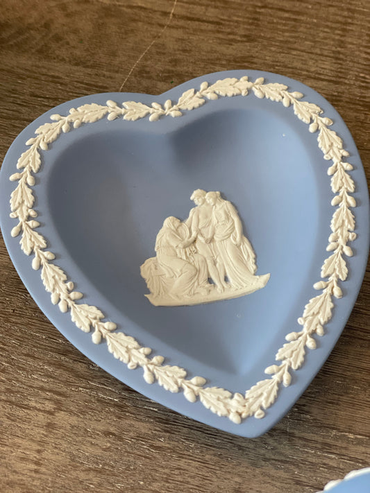 Vintage Wedgewood Jasperware Cream on Blue Heart Shaped Dish 1956 - Pristine!