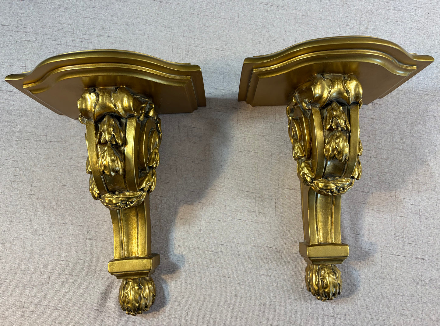 Gorgeous ornate gold sconces pair!