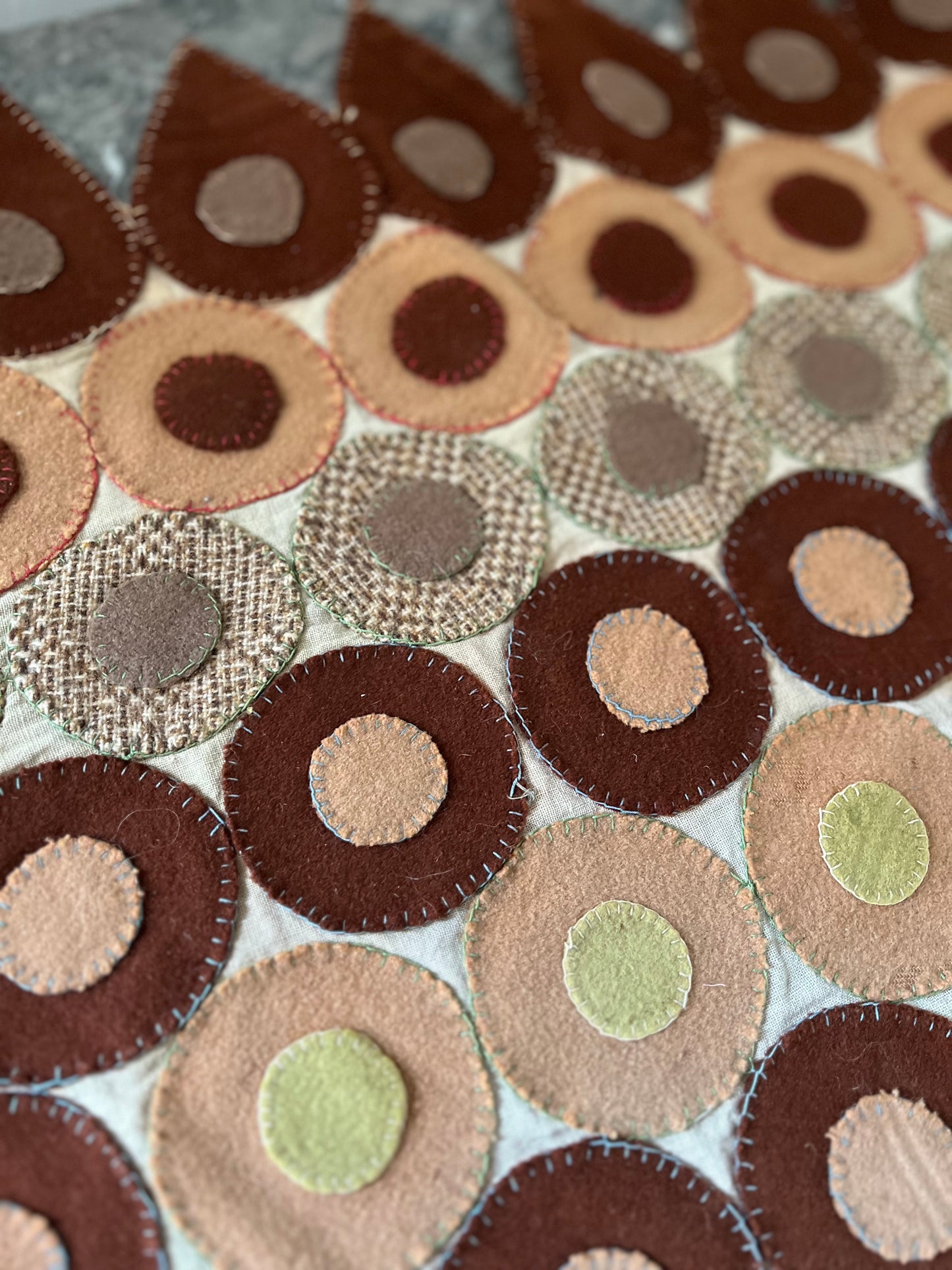 Original Antique 19th Century Hand-Stitched Wool Penny Rug Table Cover | Folk Art Textile
