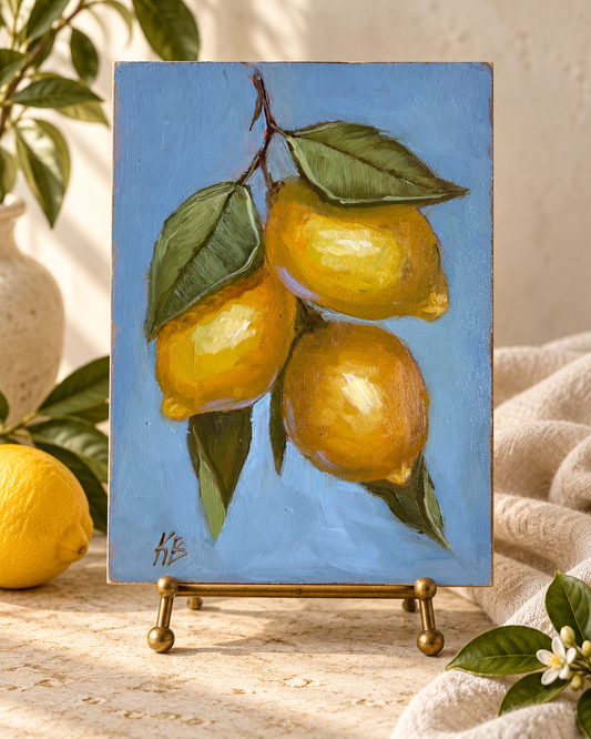 Lemon original oil painting 5x7” on board unframed