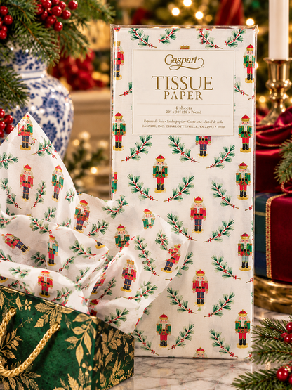 Caspari Little Nutcracker Christmas Tissue Paper – Package of 4 Sheets | Holiday Gift Wrap