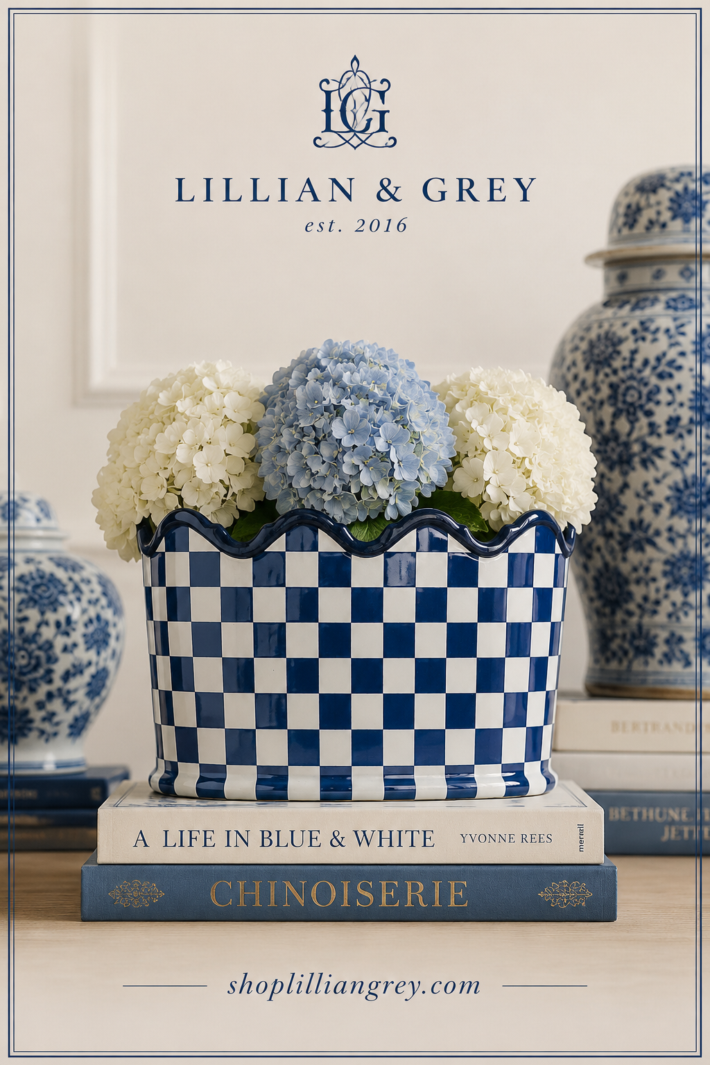 Danny's Fine Porcelain Blue & White Check Porcelain Planter | 12.5" x 8" x 7"
