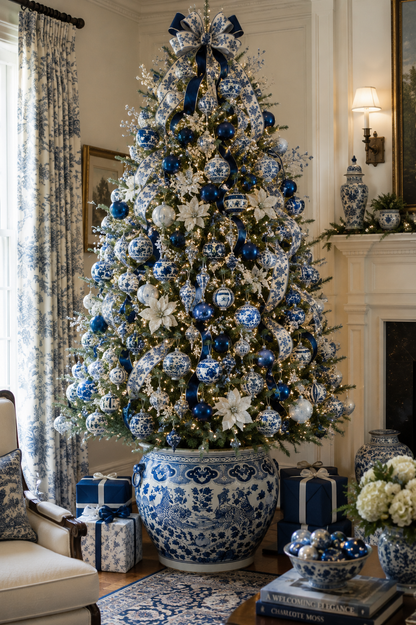 Danny's Fine Porcelain | XL Blue & White Bird Round Porcelain Planter |19.5"L × 19.5"W × 17.5"H #51142