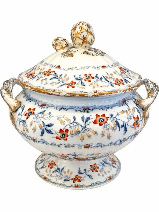 Antique Minton “Fuchsia” Large Lidded Tureen | Multicolor Floral Porcelain | 12” H × 12” W