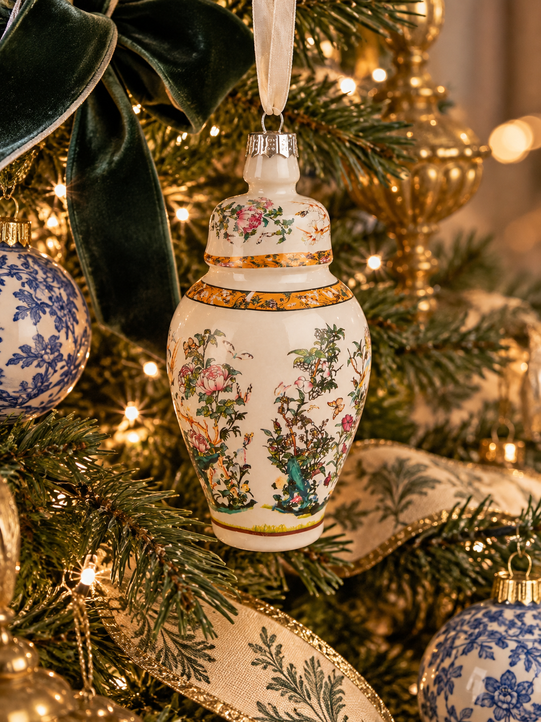 Danny’s Fine Porcelain Chinoiserie Ginger Jar Glass Ornament | 5”H