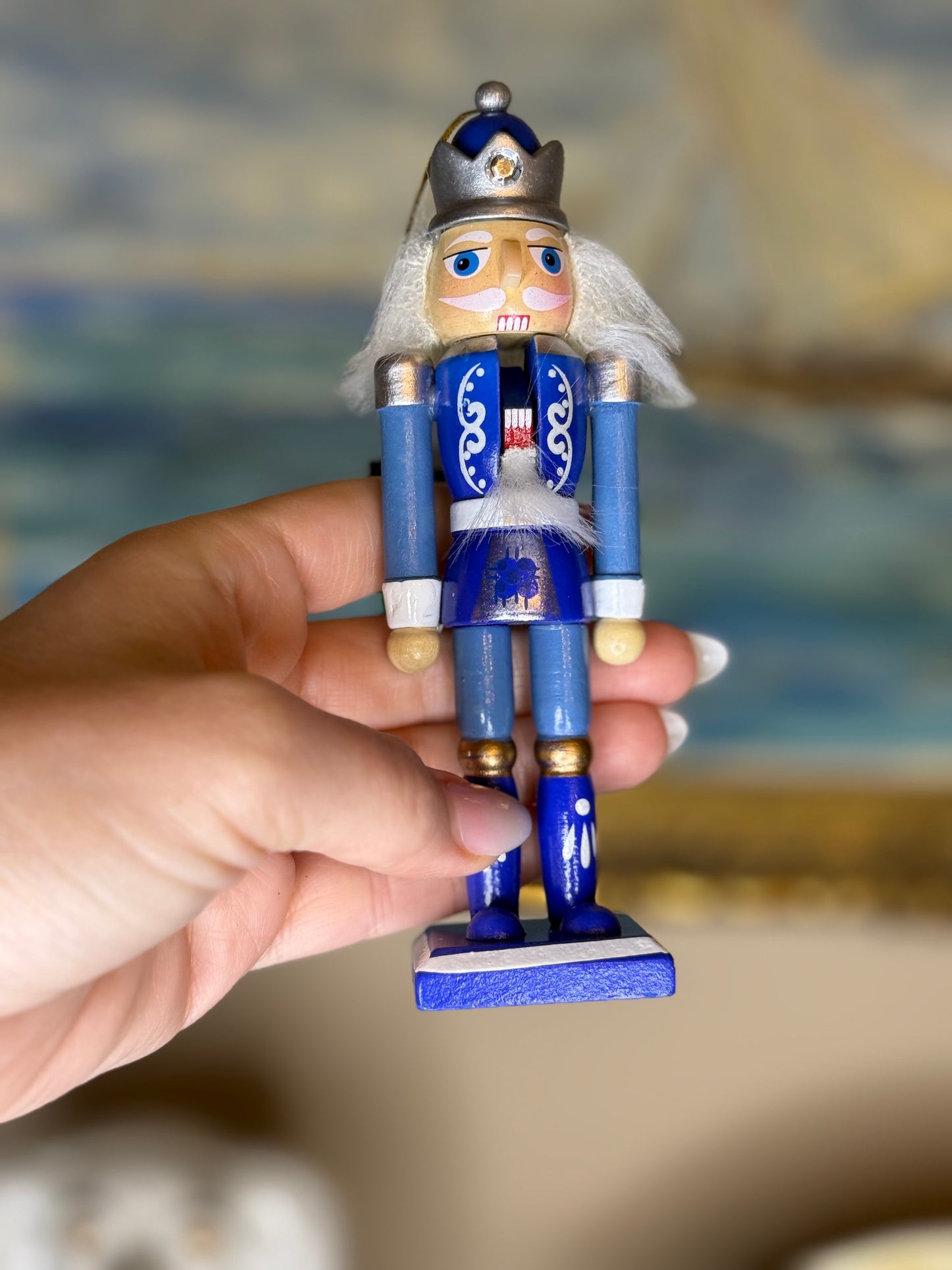 Kurt S. Adler Indigo Blue & White Wooden Nutcracker Ornament | 6" Christmas Tree Decor | Style 1