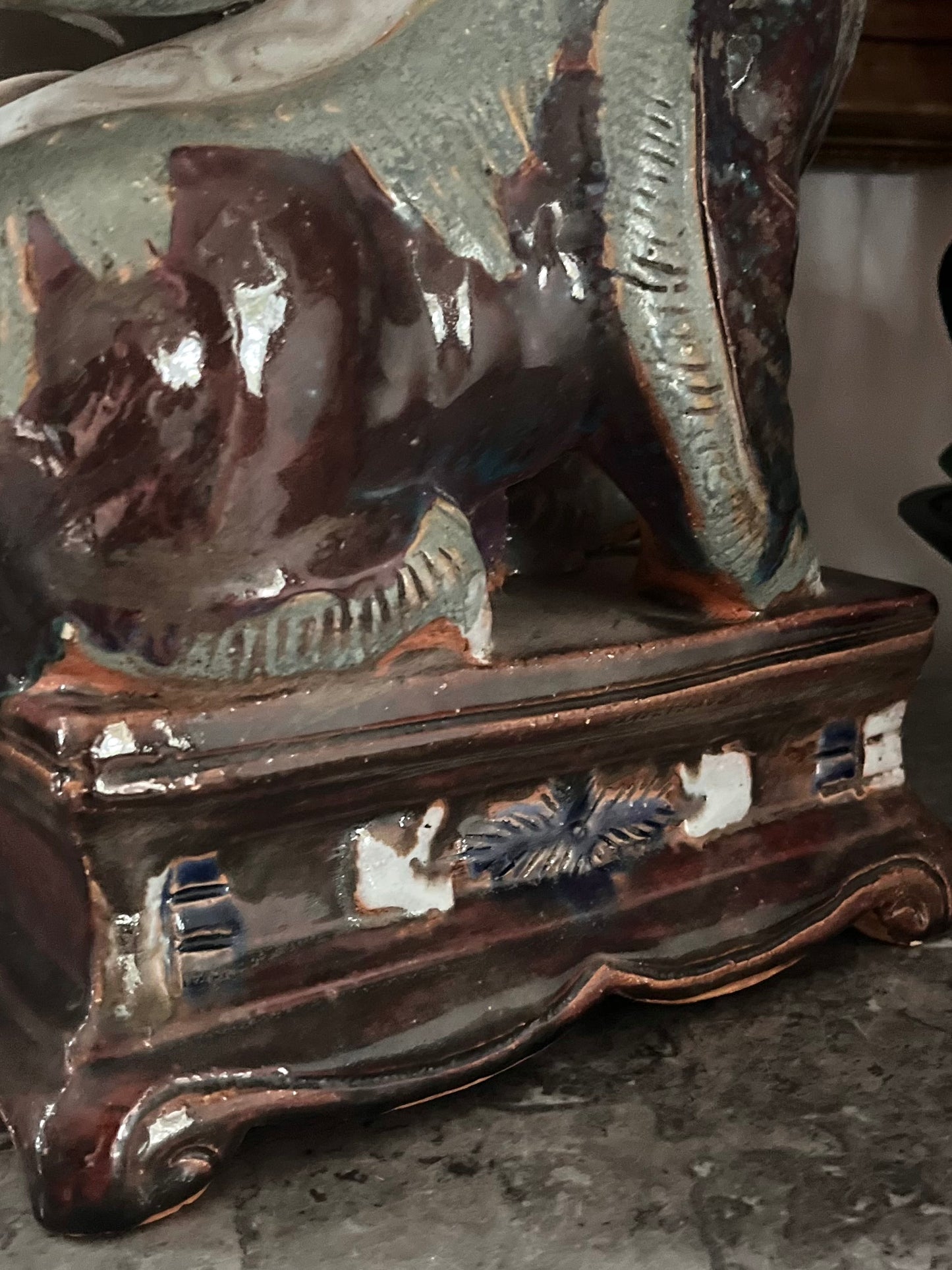 Live 7/7 Substantial Antique Chinese ShiShi Guardian Lion | Glazed Pottery Temple Figure