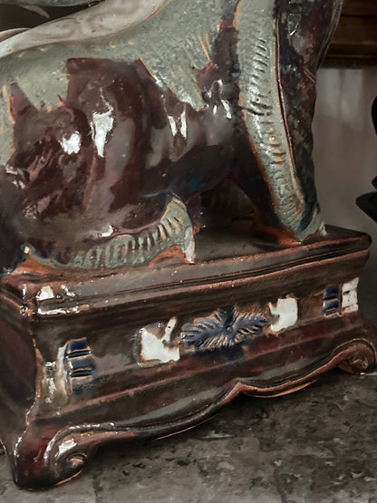 Live 7/7 Substantial Antique Chinese ShiShi Guardian Lion | Glazed Pottery Temple Figure