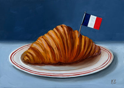Live 09/15 French croissant original oil painting 11x9” framed