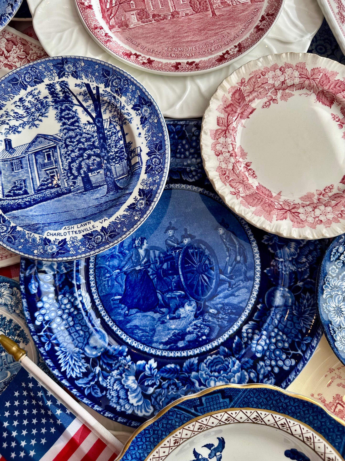 Antique Historical Pottery “Molly Pitcher” Cobalt Blue Transferware Plate | Staffordshire England