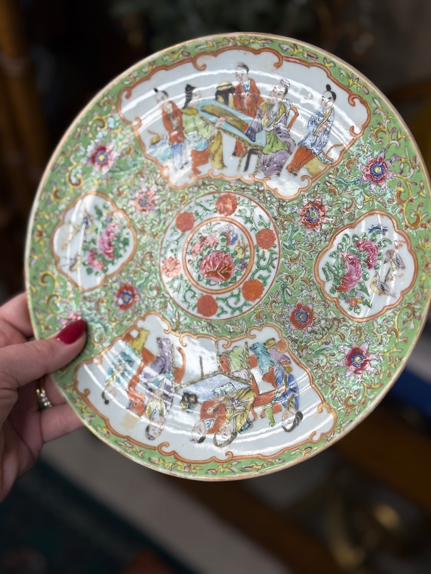 Antique Famille Jaune Canton Plate, 8.5” Porcelain, Circa 1850–1880