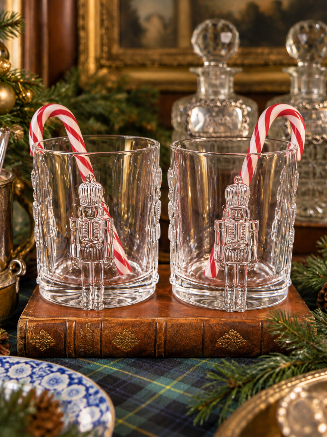 Set of Two | 11 oz Nutcracker Non-Leaded Crystal Double Old Fashioned Glasses | Christmas Cocktail & Whiskey Tumblers |