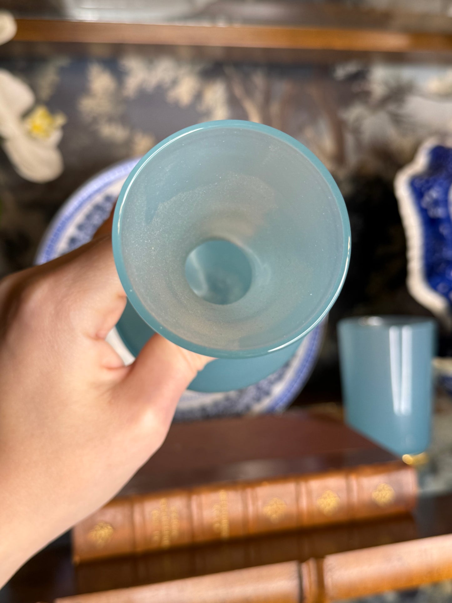 Vintage Light Blue Opaline Glass Bud Vase | 8.5”