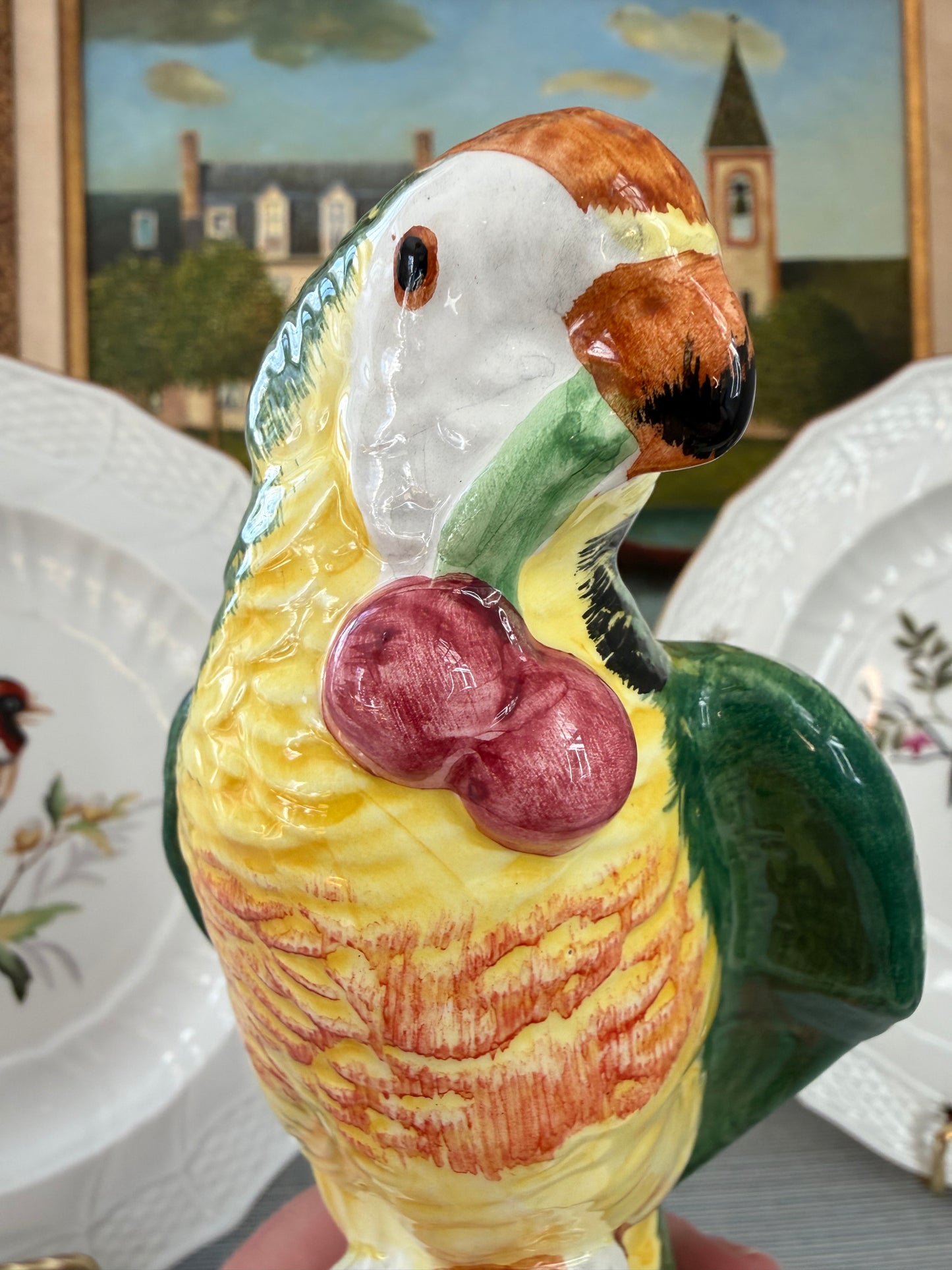 Vintage Chelsea House Italian Porcelain Hand Painted 9” Bird with Cherries