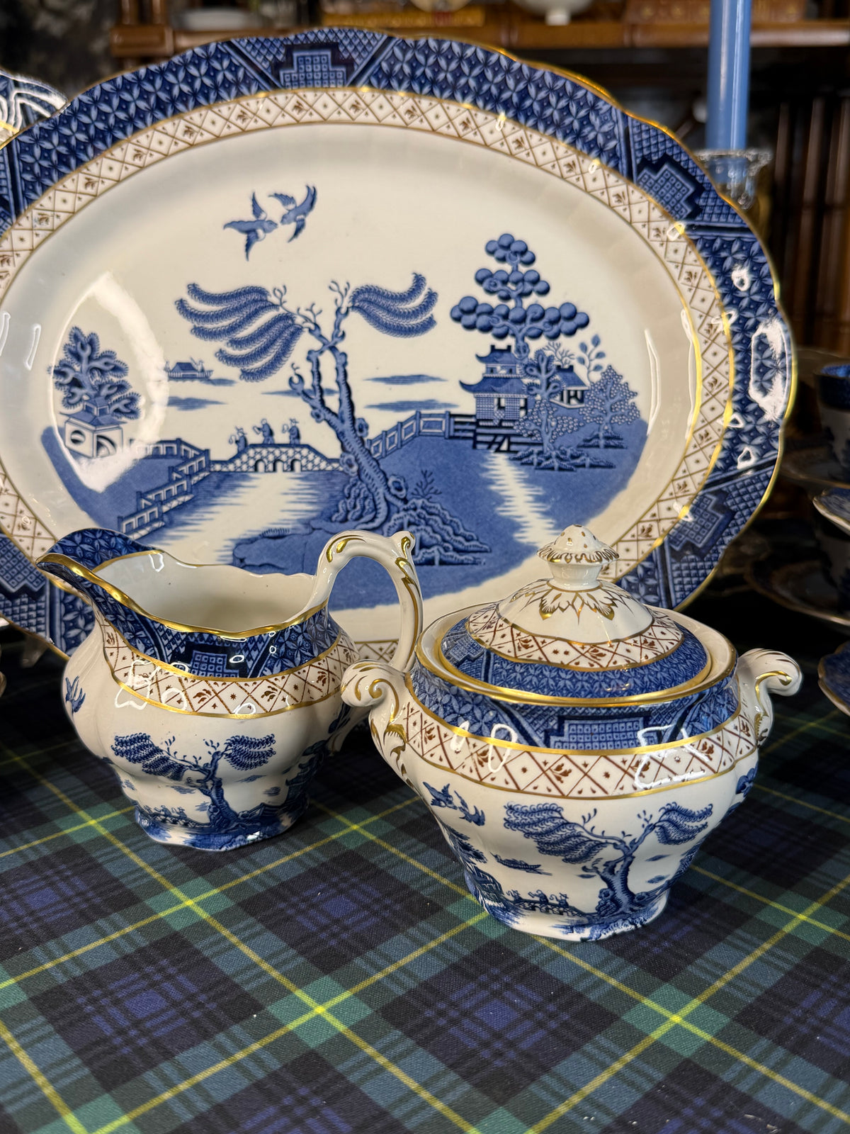 Vintage Booths Real Old Willow Creamer & Covered Sugar Bowl Set | A8025 | Made in England