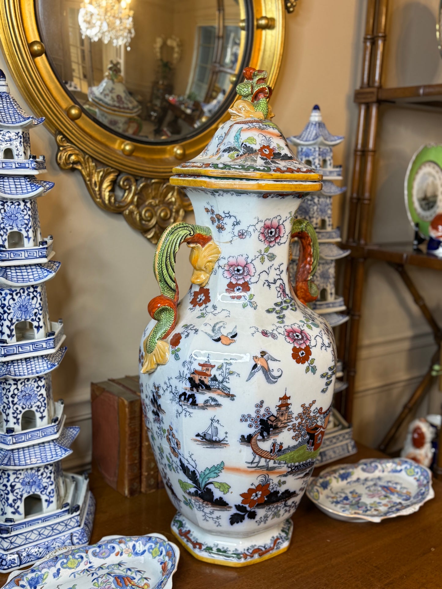 Antique 19c. Masons Single XLarge Urn, 31” Tall, Excellent!!